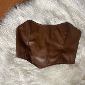 Princess Polly brown faux leather zip up corset top